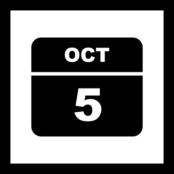 5 octobre Date sur un calendrier d'un seul jour — Photo