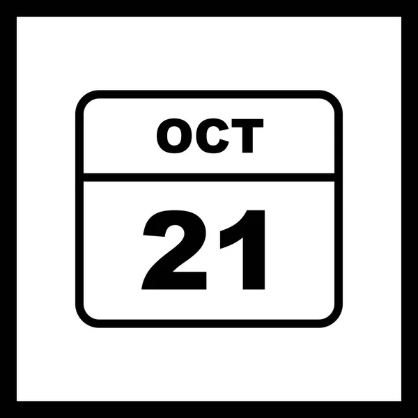 21 de outubro Data em um calendário único dia — Fotografia de Stock