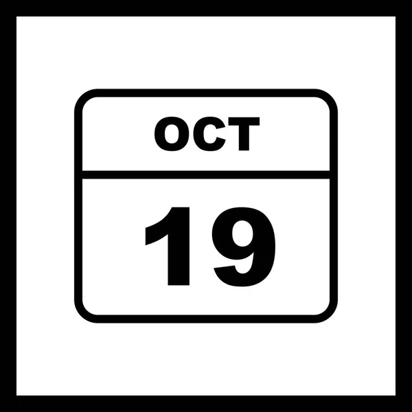 19 oktober datum op een enkele dag kalender — Stockfoto