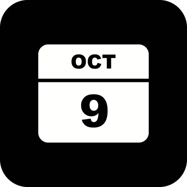 Október 9. dátum egy egynapos naptárban — Stock Fotó