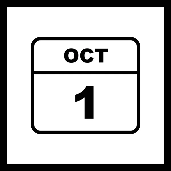 1. Oktober Datum an einem einzigen Tag Kalender — Stockfoto