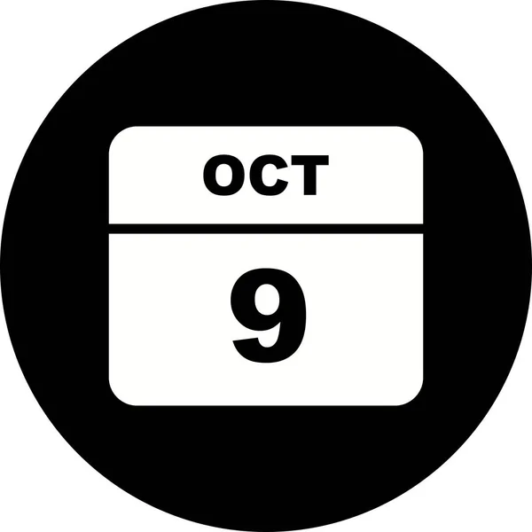 9 Ekim Tarih tek günlük takvim — Stok fotoğraf