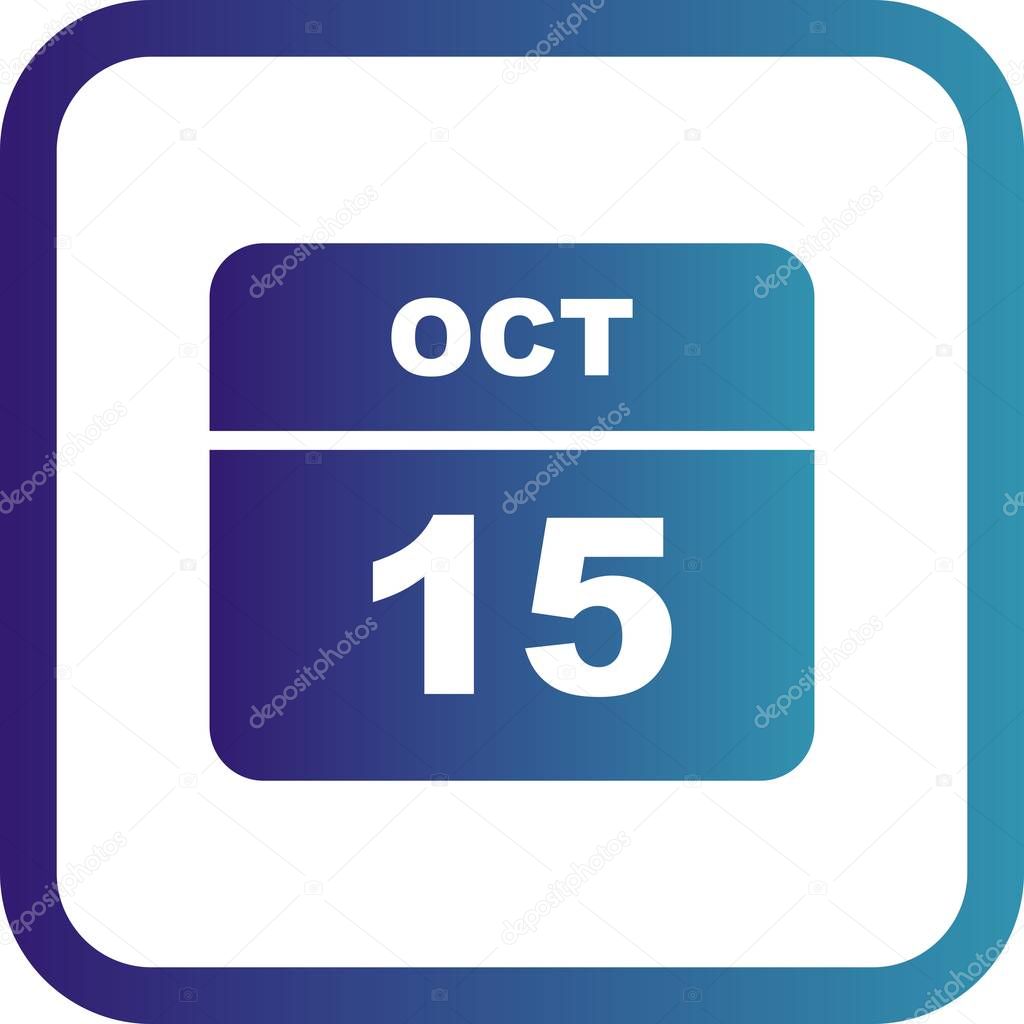 October 15th Date on a Single Day Calendar
