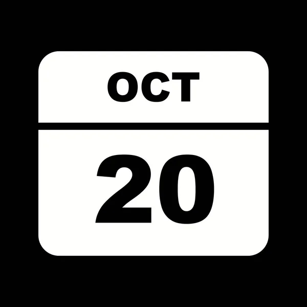 20. Oktober Datum an einem einzigen Tag Kalender — Stockfoto