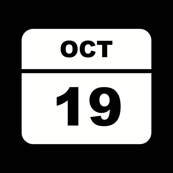 19 oktober datum op een enkele dag kalender — Stockfoto