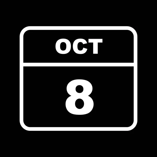 8. Oktober Datum an einem einzigen Tag Kalender — Stockfoto