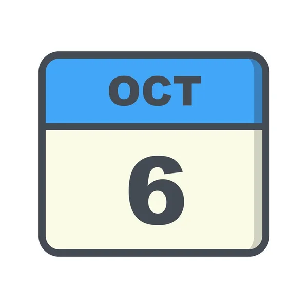 6 octobre Date sur un calendrier d'un seul jour — Photo