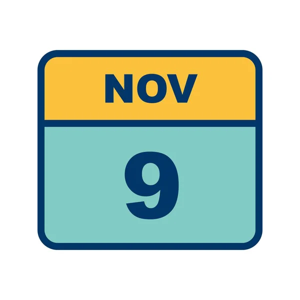 9 de novembro Data em um calendário de um único dia — Fotografia de Stock