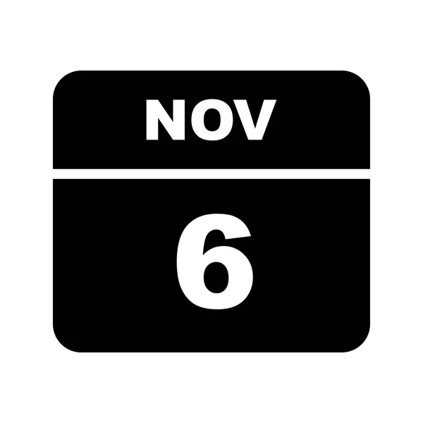 6 listopada Data w kalendarzu jednodniowe — Zdjęcie stockowe