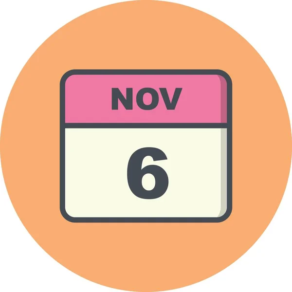 6ο Νοεμβρίου ημερομηνία σε ημερολόγιο μίας ημέρας — Φωτογραφία Αρχείου