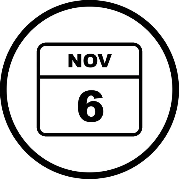 6 de novembro Data em um calendário único dia — Fotografia de Stock