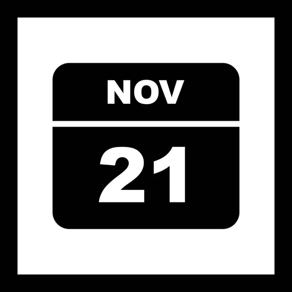 21 de noviembre Fecha en un calendario de un solo día — Foto de Stock