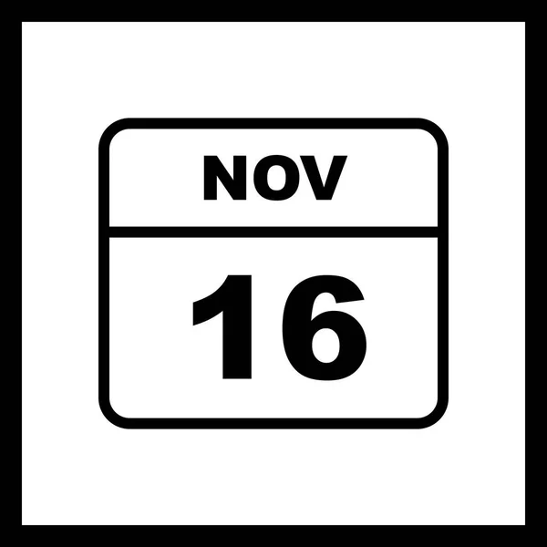 16 de novembro Data em um calendário único dia — Fotografia de Stock