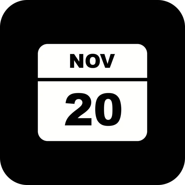 20. November Datum an einem einzigen Tag Kalender — Stockfoto