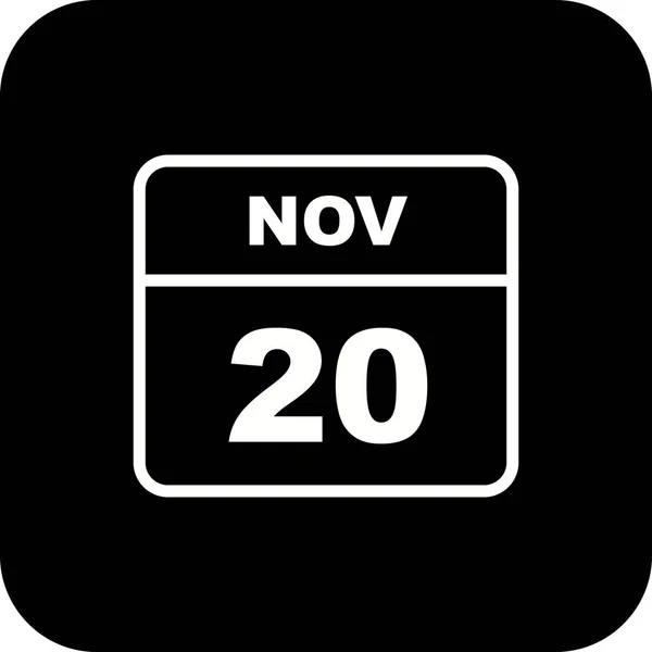20 listopada Data w kalendarzu jednodniowe — Zdjęcie stockowe