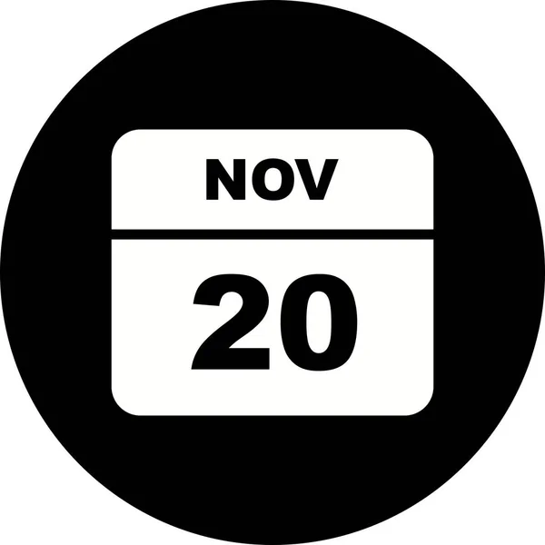 20th Νοεμβρίου ημερομηνία σε ημερολόγιο μίας ημέρας — Φωτογραφία Αρχείου
