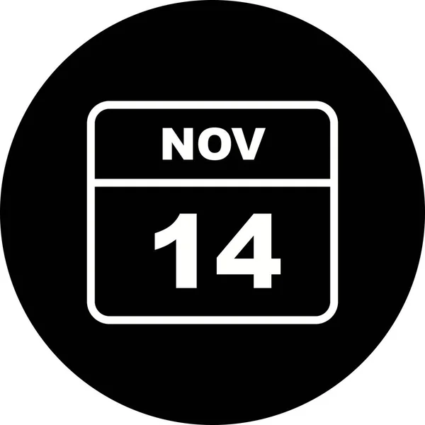 14th Νοεμβρίου ημερομηνία σε ημερολόγιο μίας ημέρας — Φωτογραφία Αρχείου