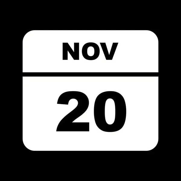 20 november datum op een enkele dag kalender — Stockfoto