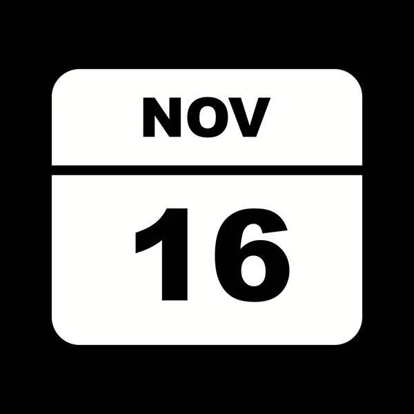 16 novembre Date sur un calendrier d'un seul jour — Photo