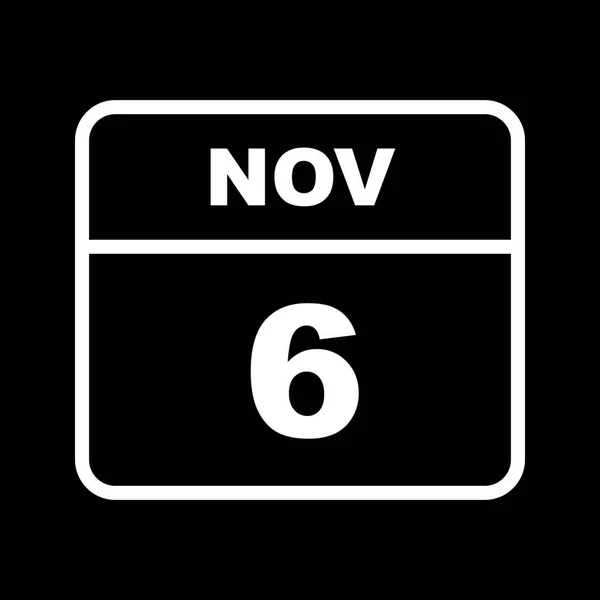 6ο Νοεμβρίου ημερομηνία σε ημερολόγιο μίας ημέρας — Φωτογραφία Αρχείου