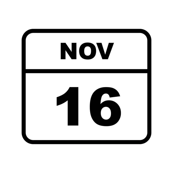 16th Νοεμβρίου ημερομηνία σε ημερολόγιο μίας ημέρας — Φωτογραφία Αρχείου