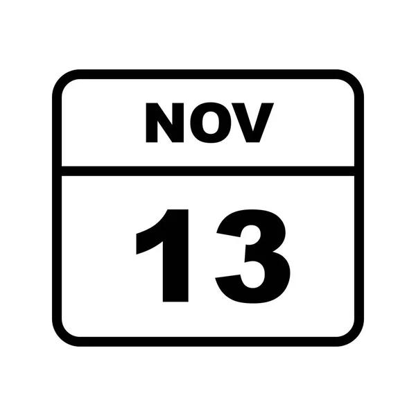 13 de noviembre Fecha en un calendario de un solo día — Foto de Stock