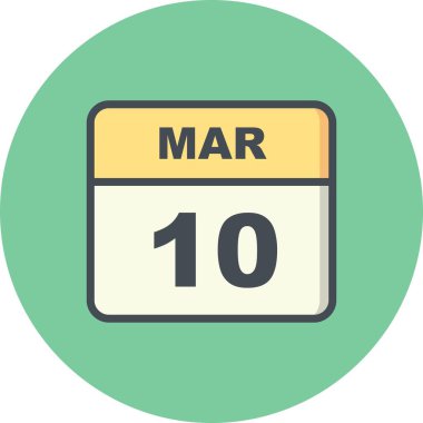 Mart 10 tarih tek bir gün takvimi