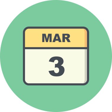 3 Mart Tarih tek gün takvim