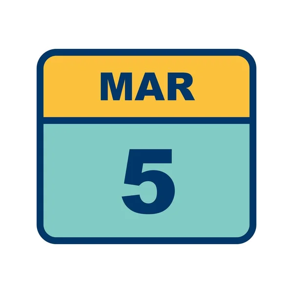 5 marca Data w kalendarzu jednodniowe — Zdjęcie stockowe