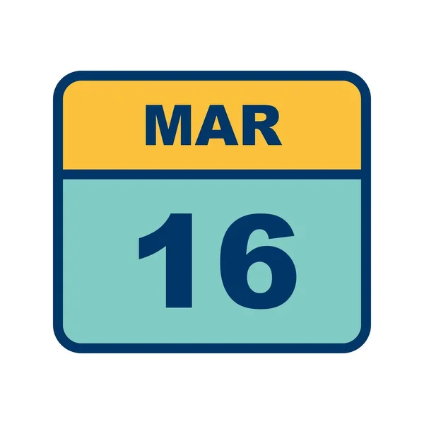 16. März Datum an einem einzigen Tag Kalender — Stockfoto