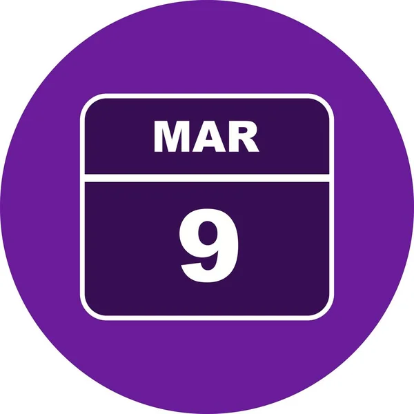 9 marca Data w kalendarzu jednodniowe — Zdjęcie stockowe