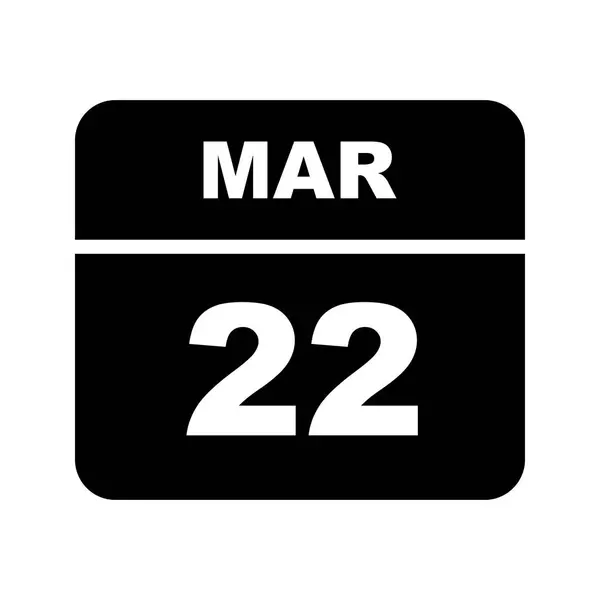 22 mars datum på en enda dag kalender — Stockfoto