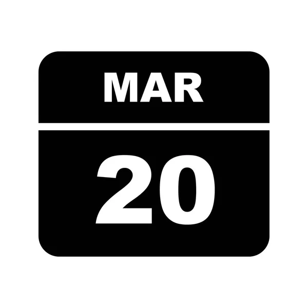 20 de março Data em um calendário único dia — Fotografia de Stock