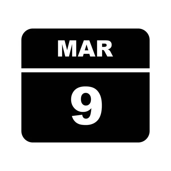 9 marca Data w kalendarzu jednodniowe — Zdjęcie stockowe