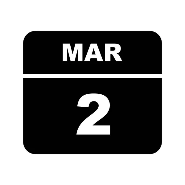 02 de março Data em um calendário único dia — Fotografia de Stock