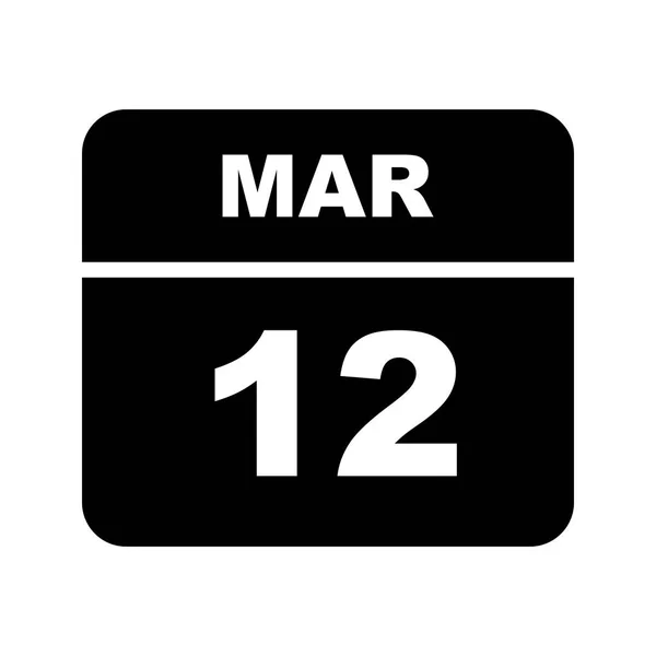 12. März Datum an einem einzigen Tag Kalender — Stockfoto