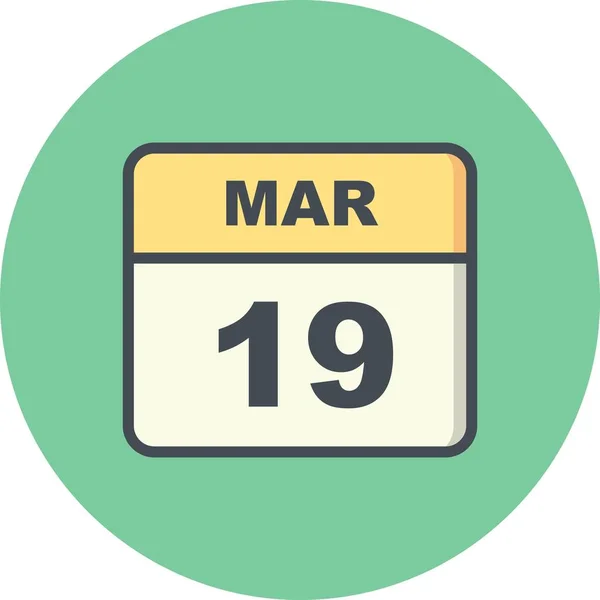 19 mars Date sur un calendrier d'un seul jour — Photo
