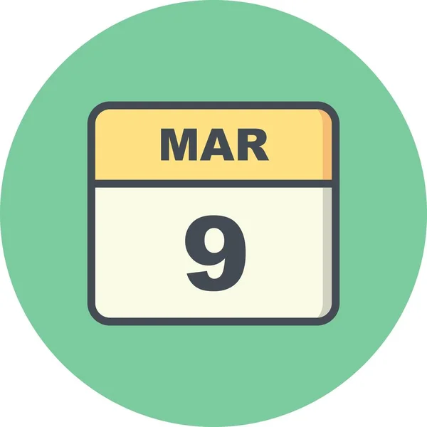9 Marzo Data in un Calendario Unico Giorno — Foto Stock
