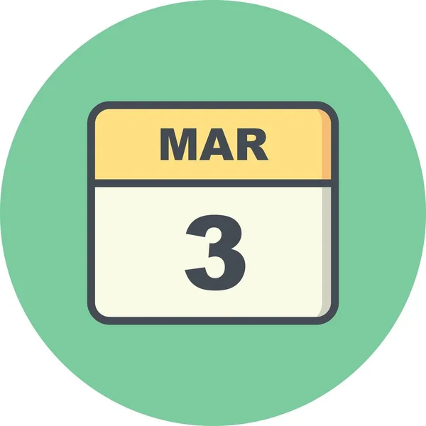 3 Marzo Data su un Calendario Unico Giorno — Foto Stock