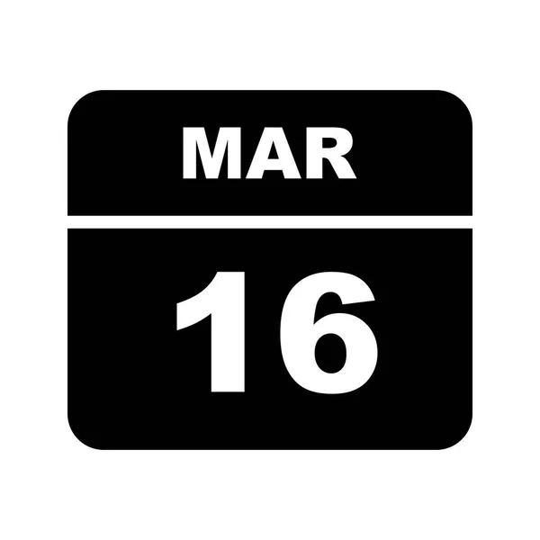 16 de marzo Fecha en un calendario de un solo día —  Fotos de Stock