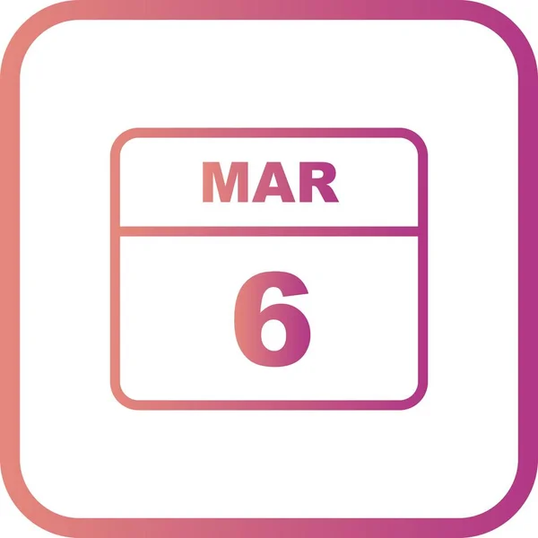6. března datum v kalendáři jednoho dne — Stock fotografie