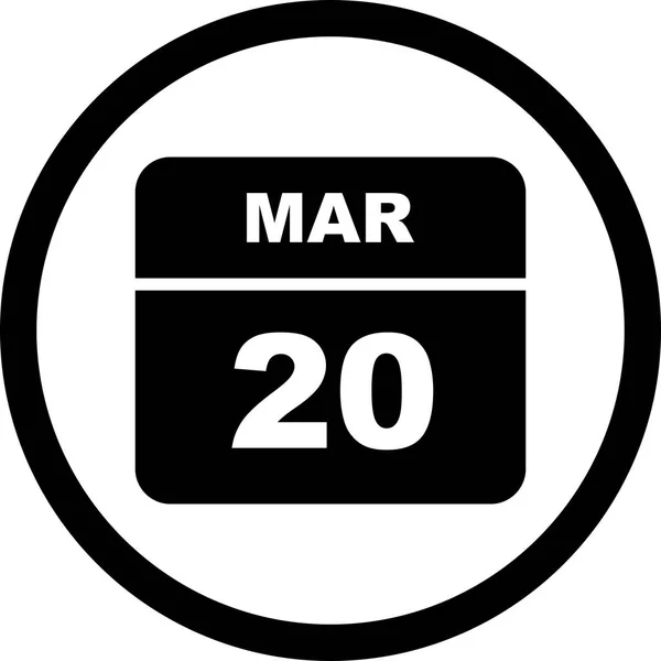 20. März Datum an einem einzigen Tag Kalender — Stockfoto