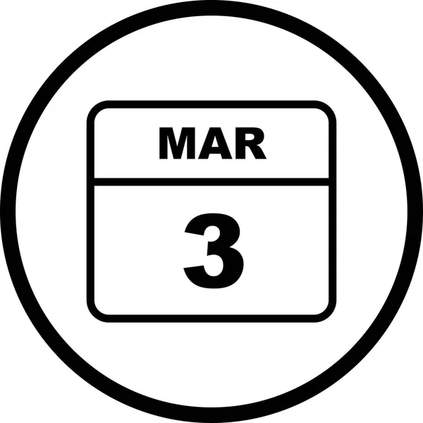 3 marca Data w kalendarzu jednodniowe — Zdjęcie stockowe