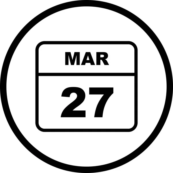 27 de marzo Fecha en un calendario de un solo día — Foto de Stock