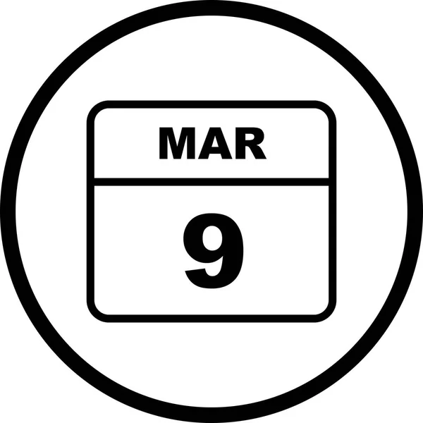 9. März Datum an einem einzigen Tag Kalender — Stockfoto