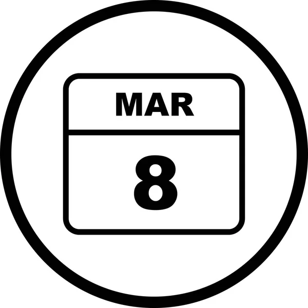 8. März Datum an einem einzigen Tag Kalender — Stockfoto