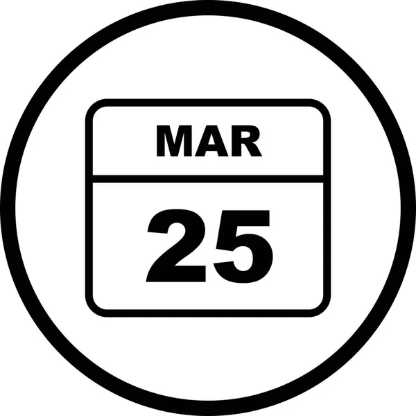 25 Marzo Data in un Calendario Unico Giorno — Foto Stock