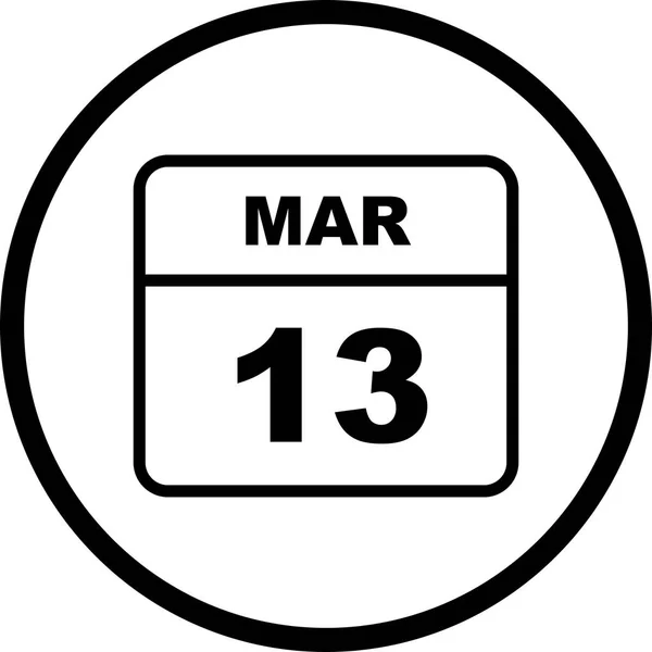 13 mars datum på en enda dag kalender — Stockfoto