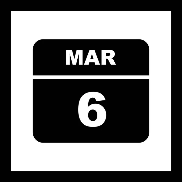 3月6日1日カレンダーの日付 — ストック写真
