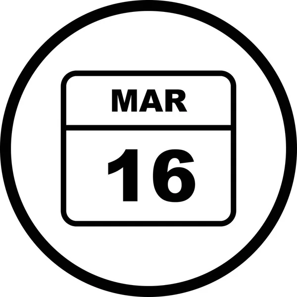 16 marca Data w kalendarzu jednodniowe — Zdjęcie stockowe